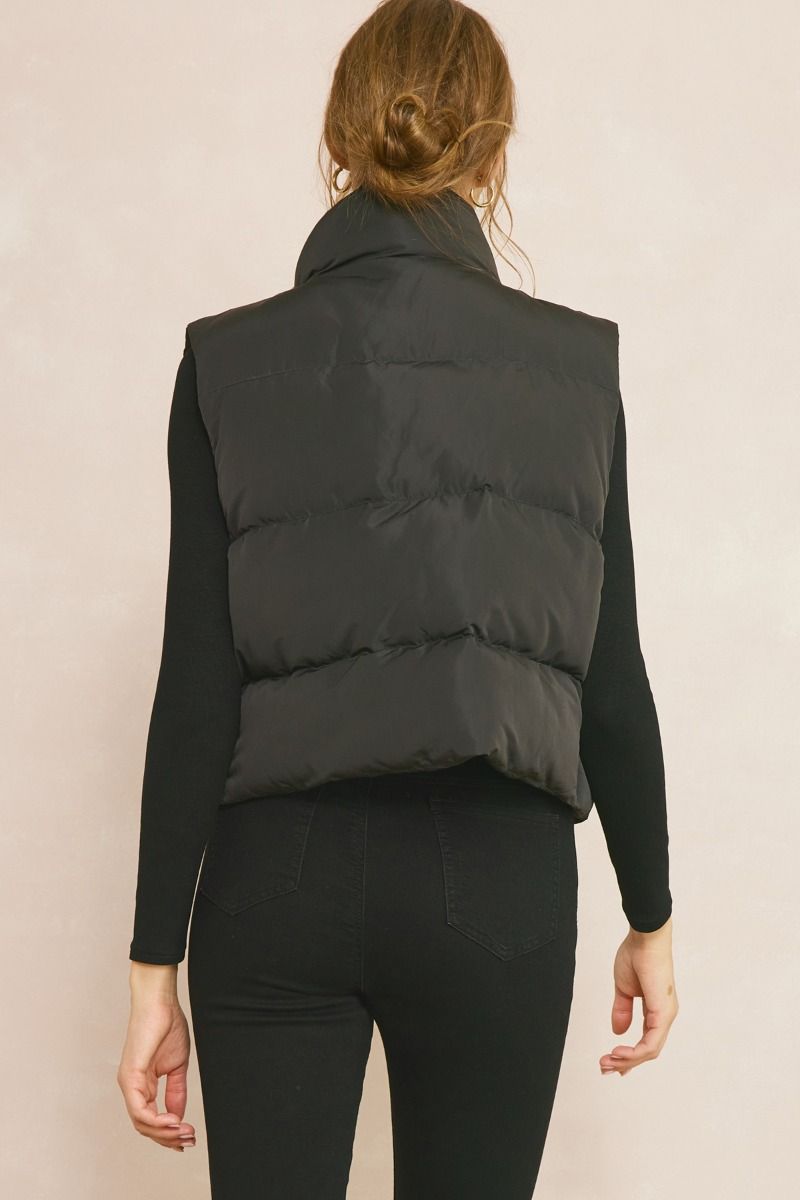 Cropped Puff Vest- Black