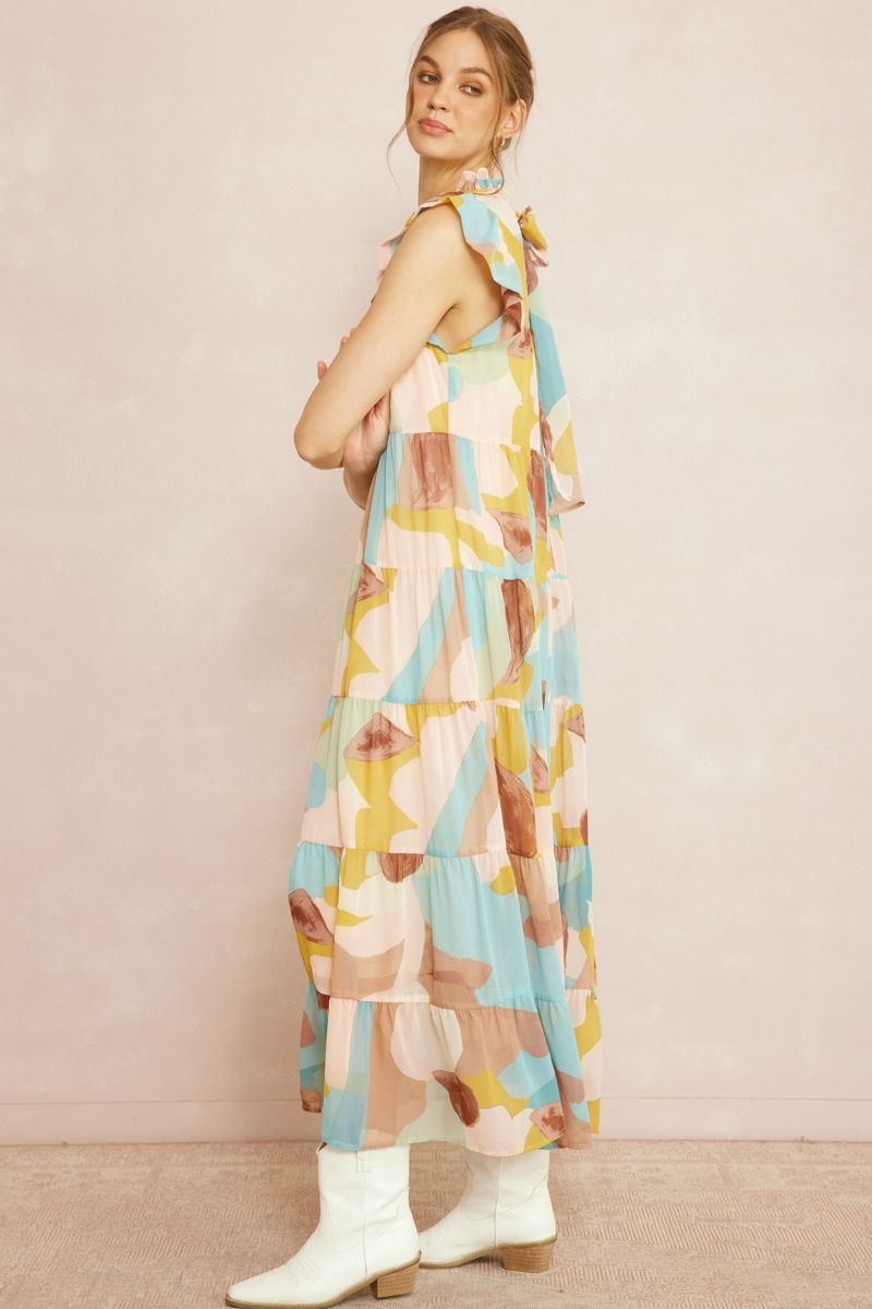 Entro® Watercolor Tiered Maxi Dress with POCKETS!!