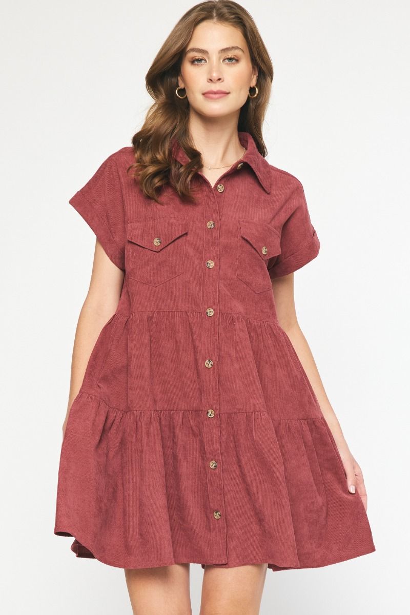 Corduroy Mini Tiered Dress With Pockets- Available in 4 Colors