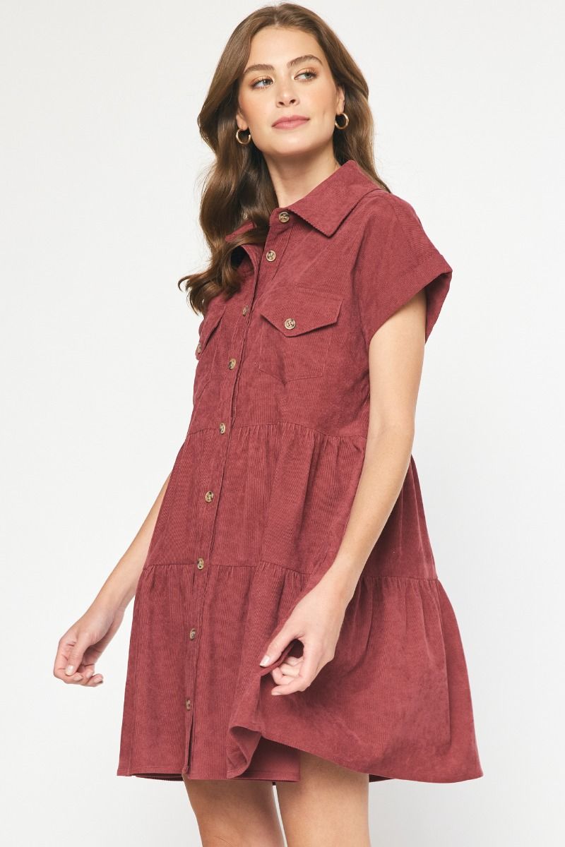 Corduroy Mini Tiered Dress With Pockets- Available in 4 Colors