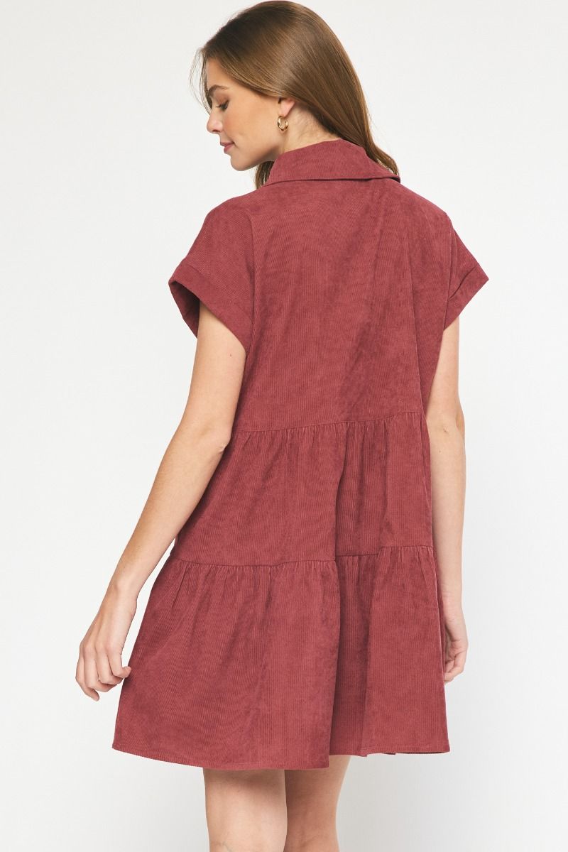 Corduroy Mini Tiered Dress With Pockets- Available in 4 Colors