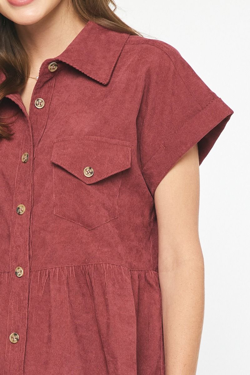 Corduroy Mini Tiered Dress With Pockets- Available in 4 Colors