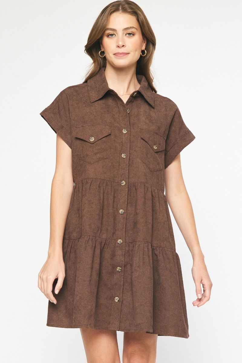 Corduroy Mini Tiered Dress With Pockets- Available in 4 Colors