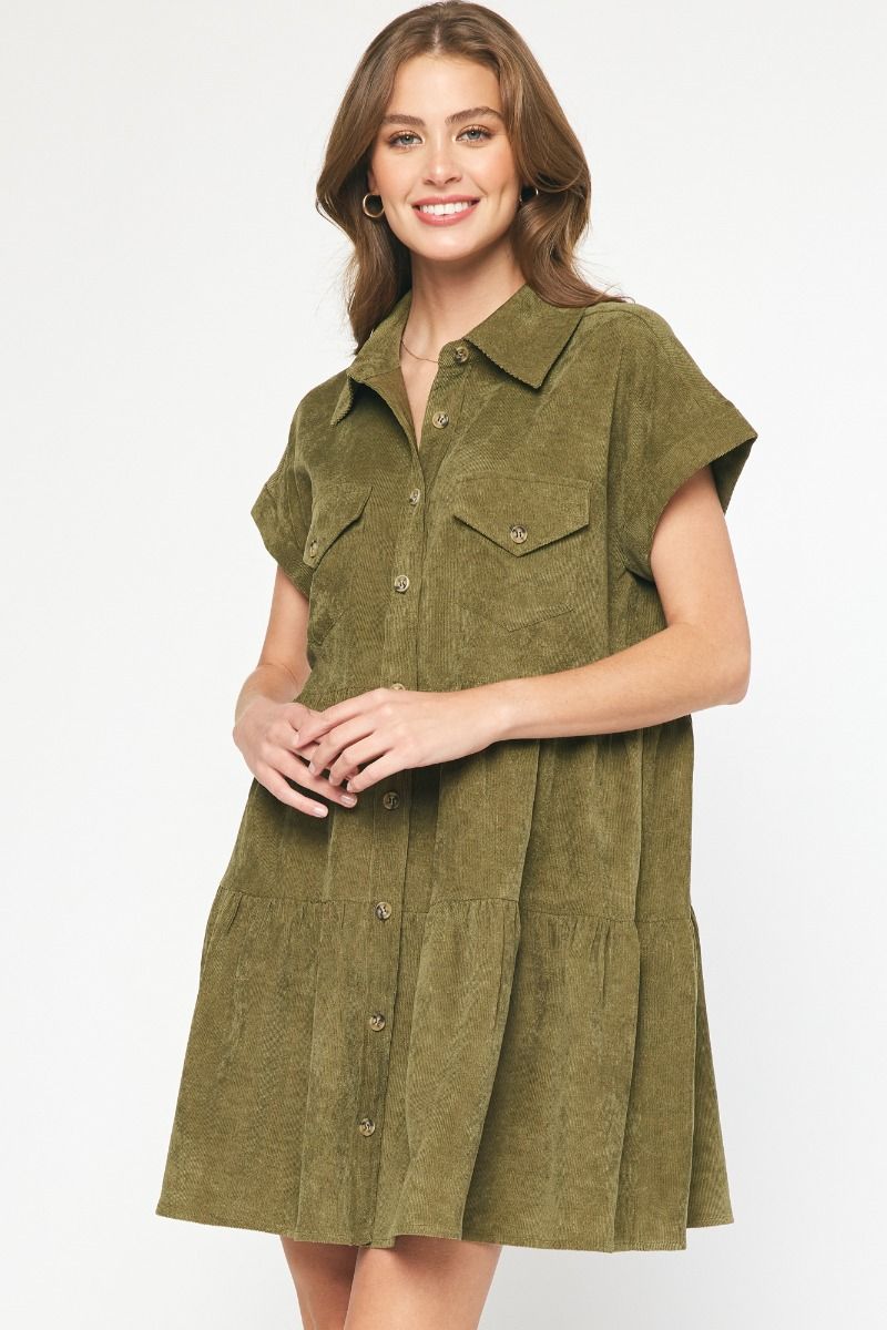 Corduroy Mini Tiered Dress With Pockets- Available in 4 Colors