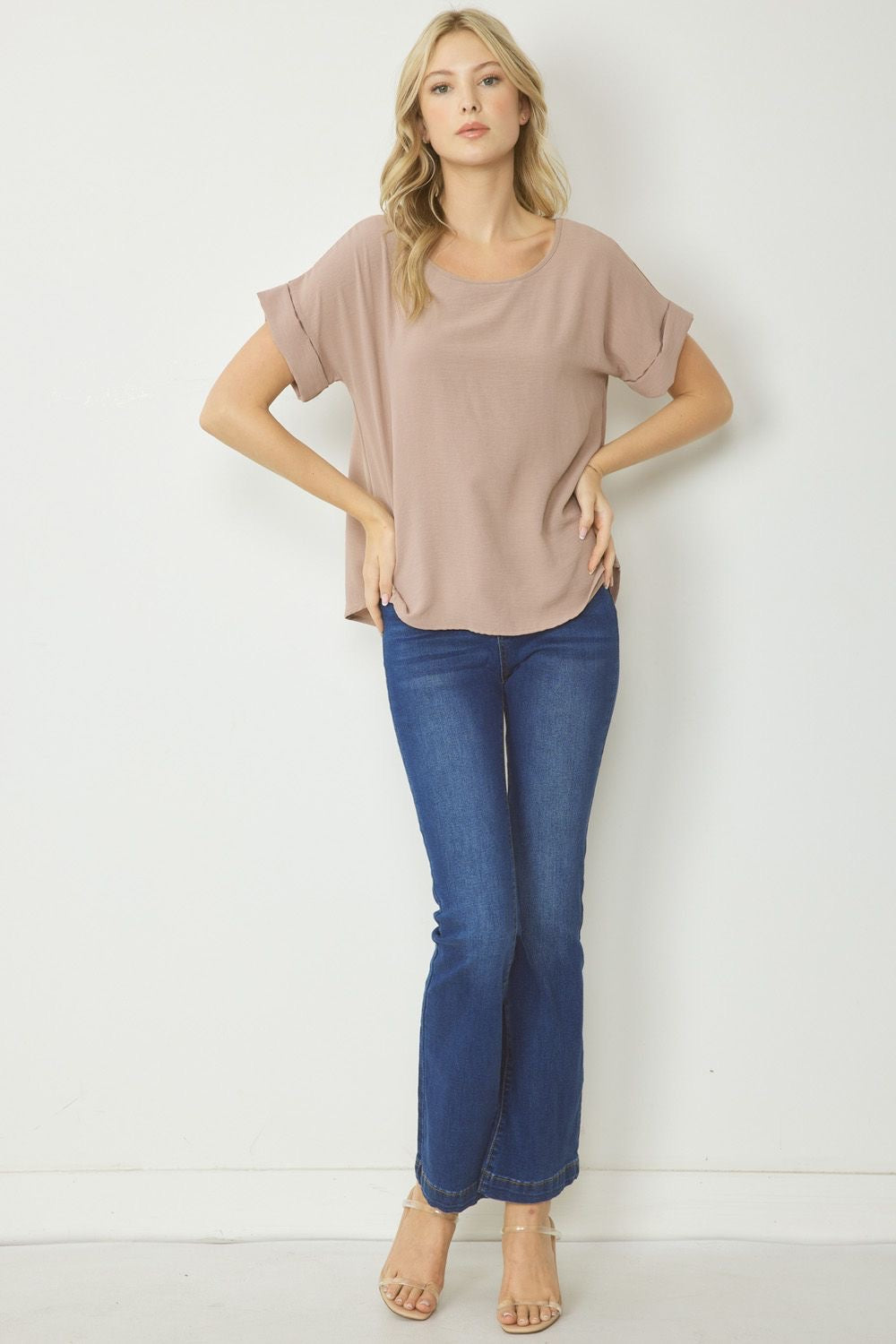 Entro® Scoop-Neck Top With Rolled Sleeve Detail Available in Small to 2XL