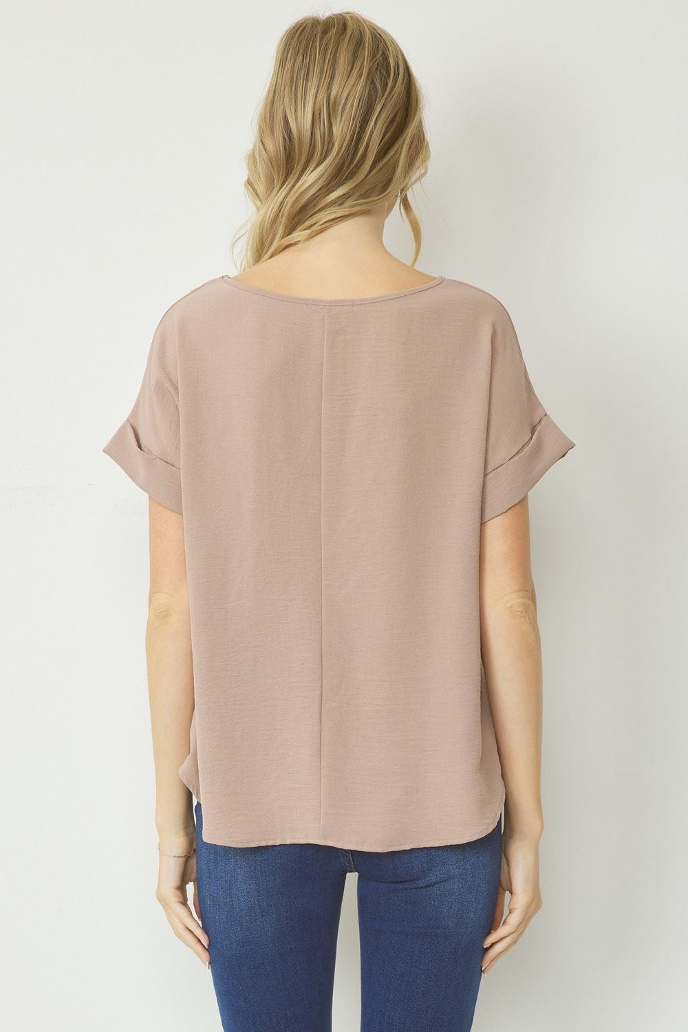 Entro® Scoop-Neck Top With Rolled Sleeve Detail Available in Small to 2XL