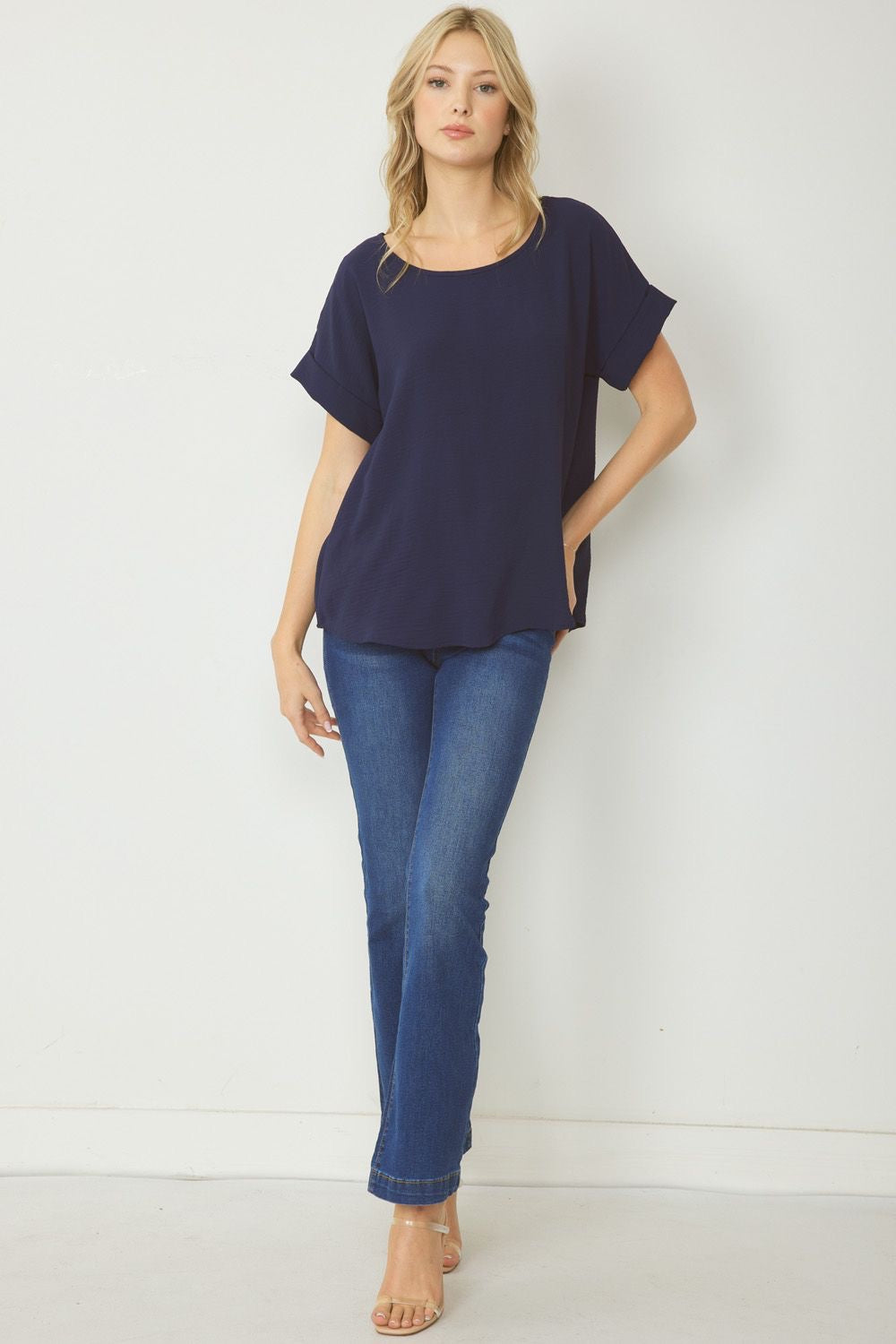 Entro® Scoop-Neck Top With Rolled Sleeve Detail Available in Small to 2XL