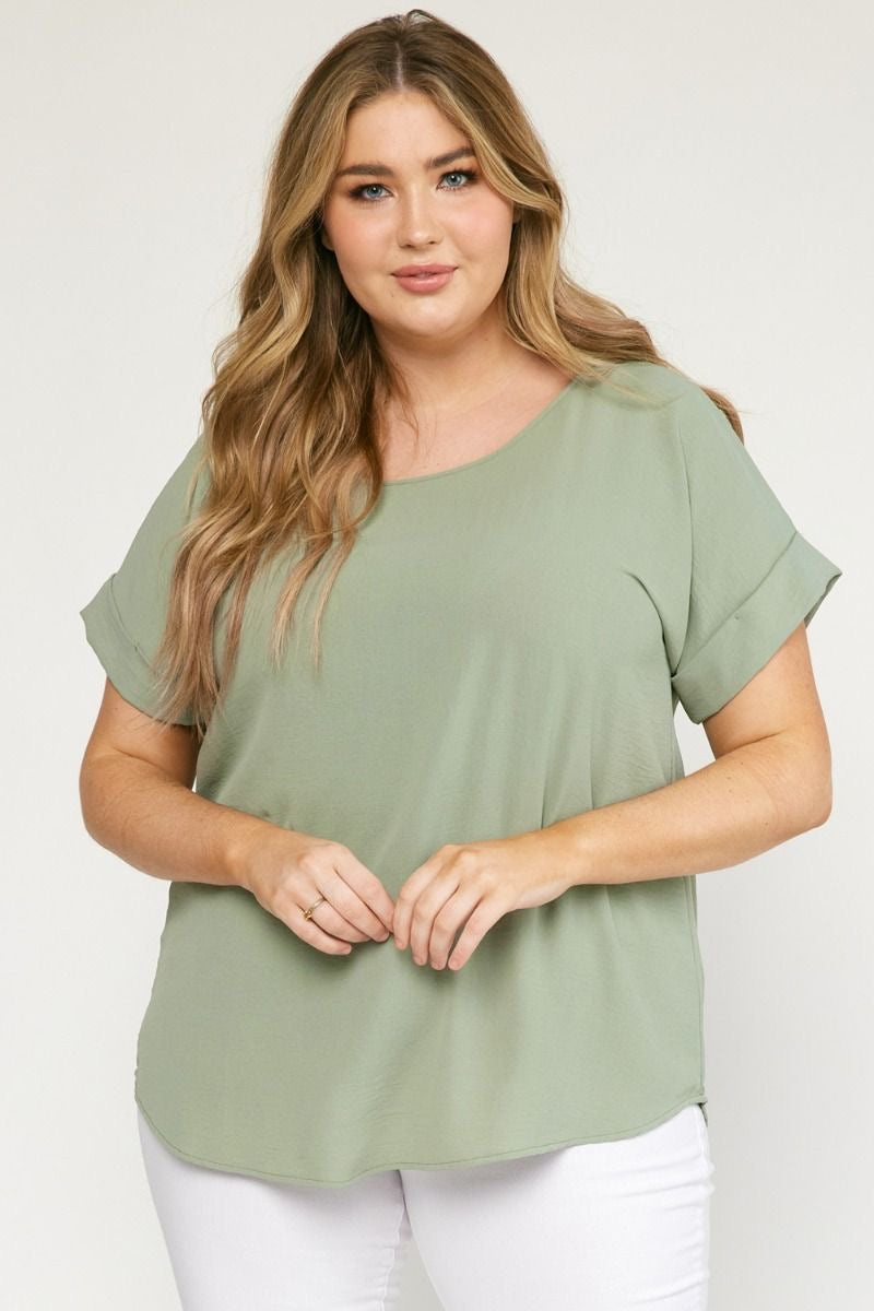 Entro® Scoop-Neck Top With Rolled Sleeve Detail Available in Small to 2XL