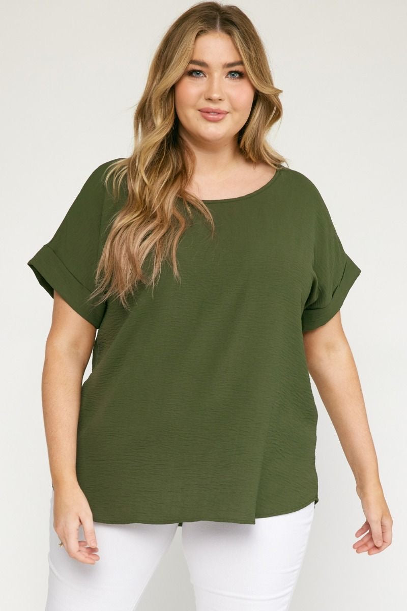 Entro® Scoop-Neck Top With Rolled Sleeve Detail Available in Small to 2XL