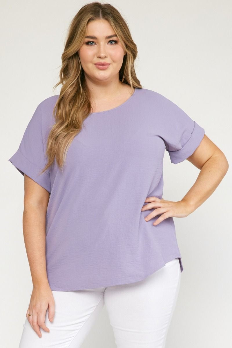 Entro® Scoop-Neck Top With Rolled Sleeve Detail Available in Small to 2XL