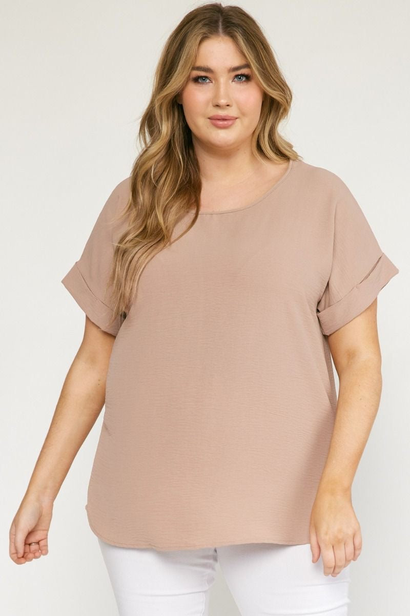 Entro® Scoop-Neck Top With Rolled Sleeve Detail Available in Small to 2XL