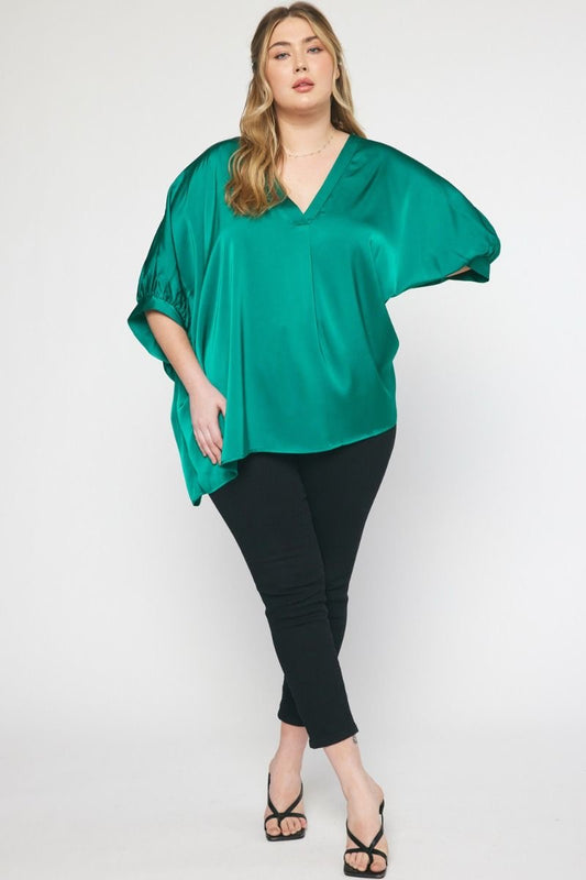 Satin V-neck 1/2 Sleeve Top