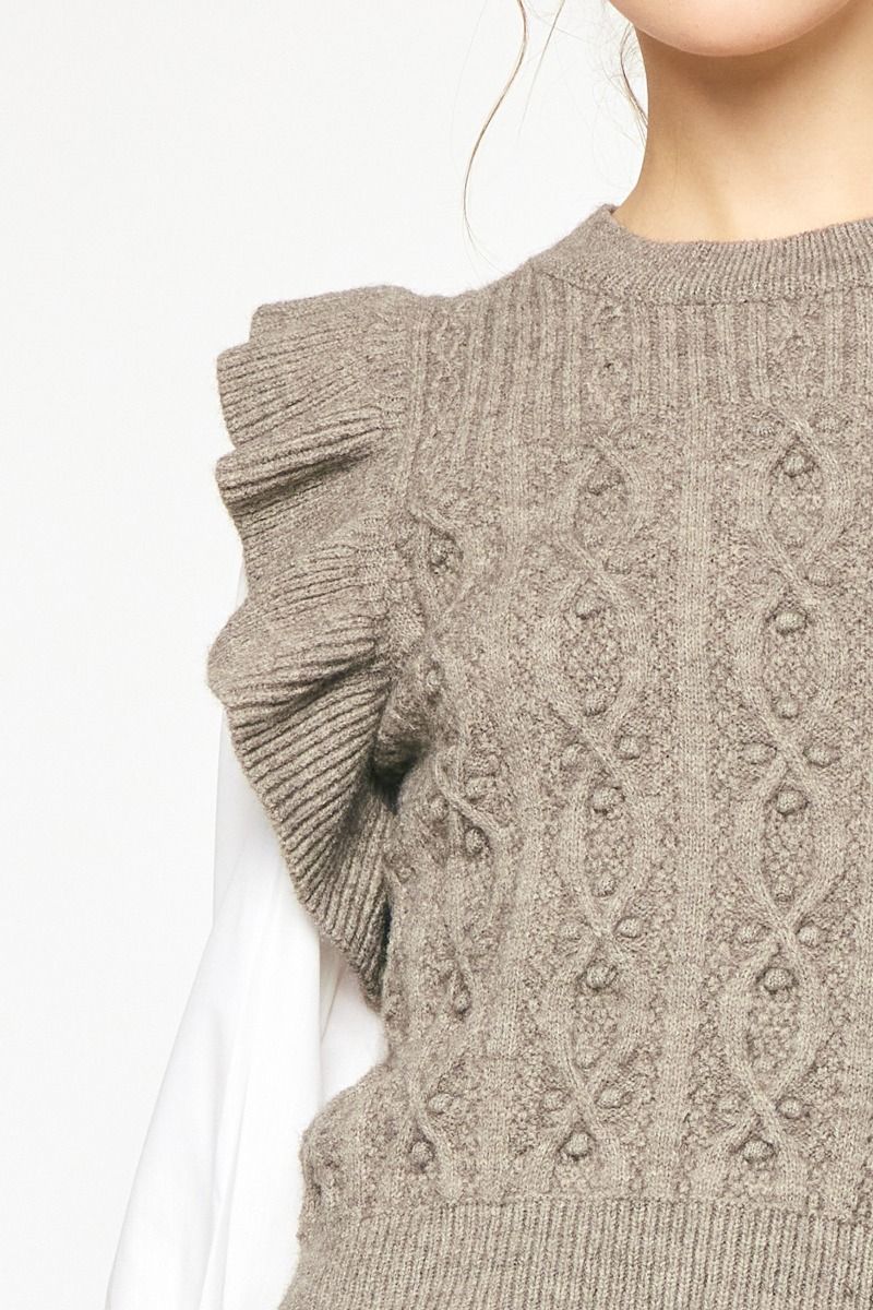 Textured Round Neck Sweater with Ruffle Details- Available in 2 Colors