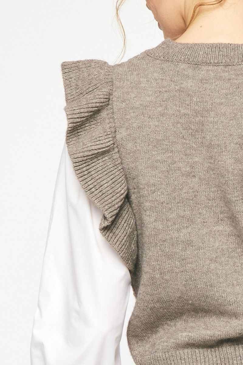 Textured Round Neck Sweater with Ruffle Details- Available in 2 Colors