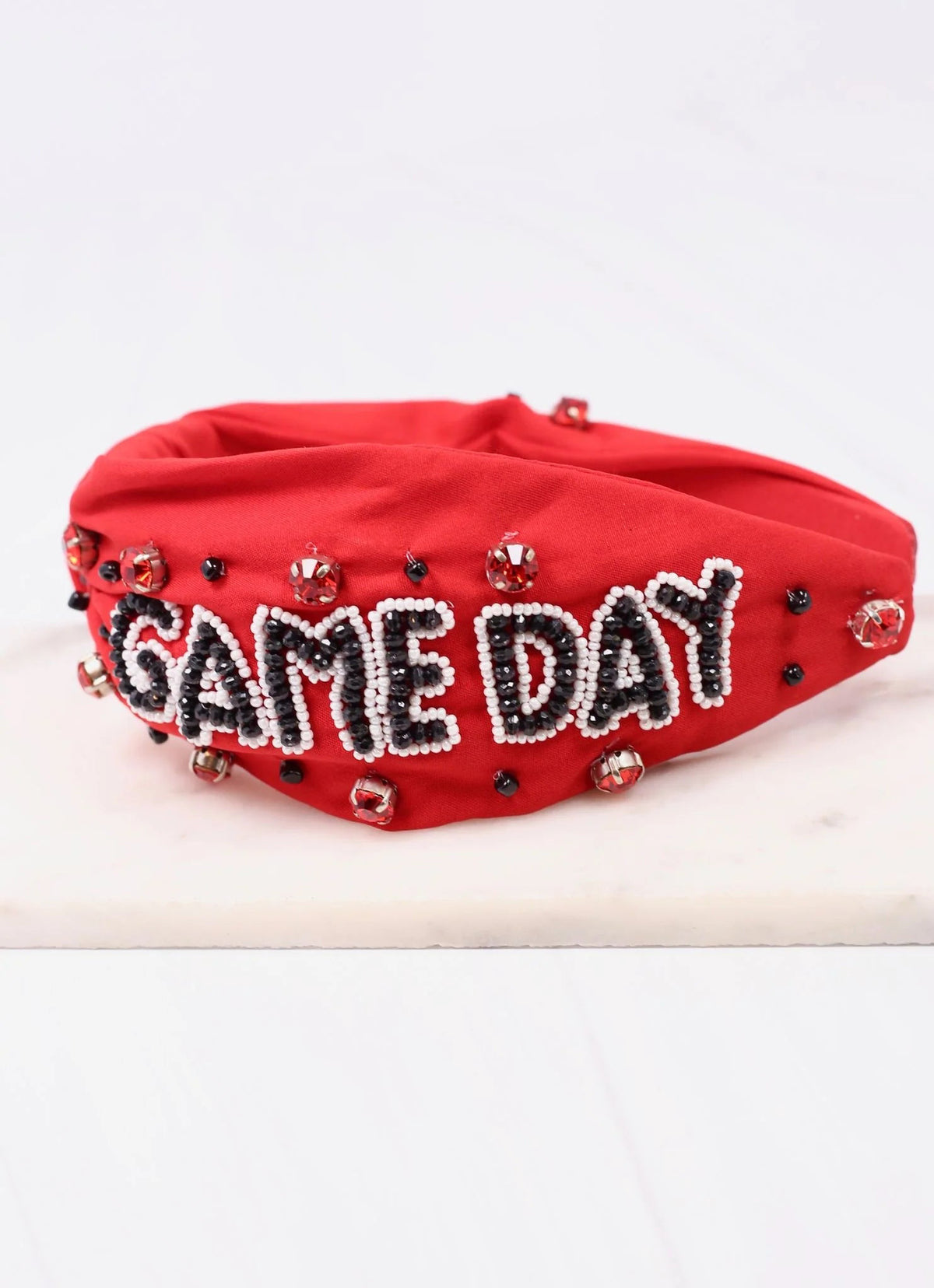 Game Day Beaded Embellished Knot Headband in Red