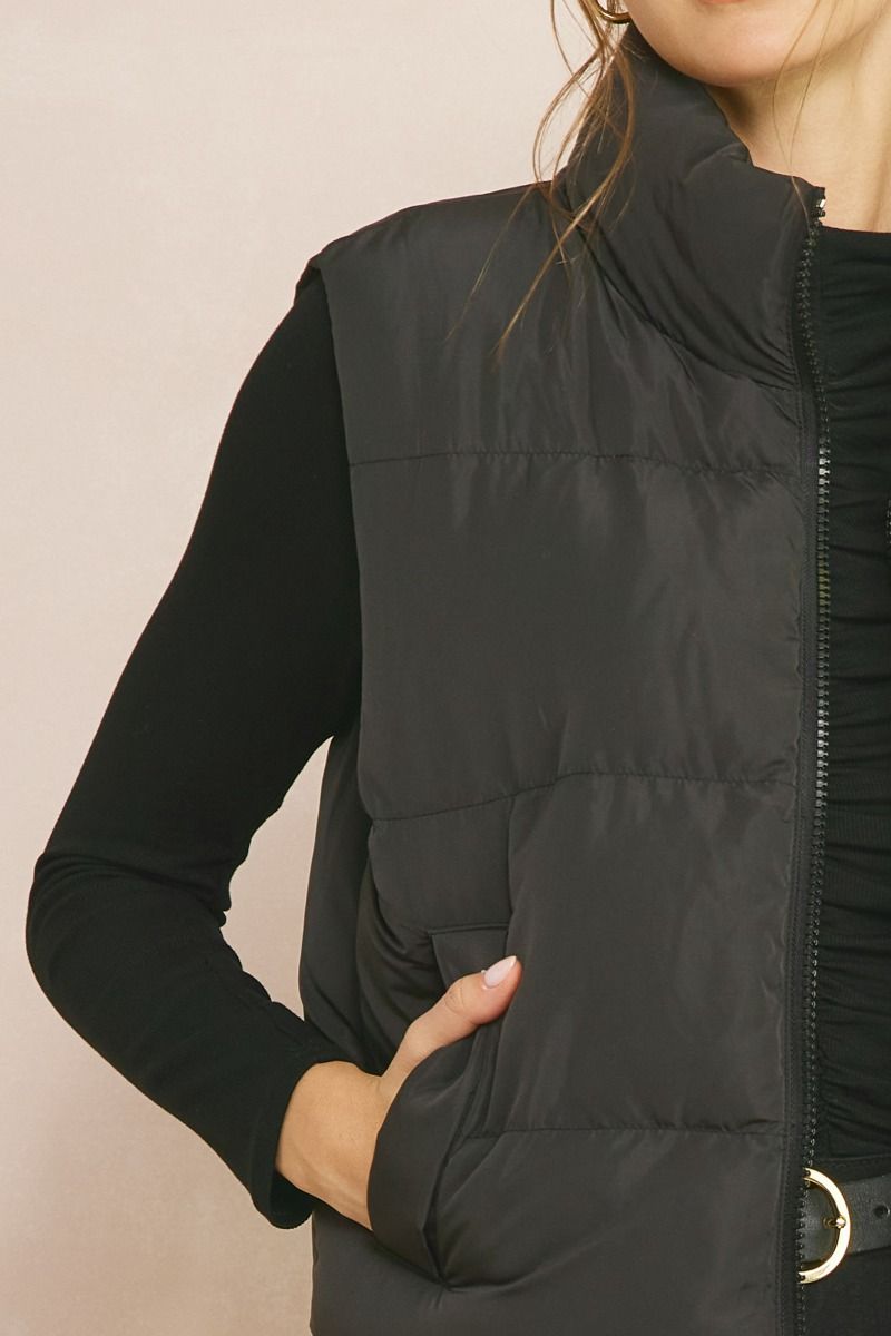 Cropped Puff Vest- Black