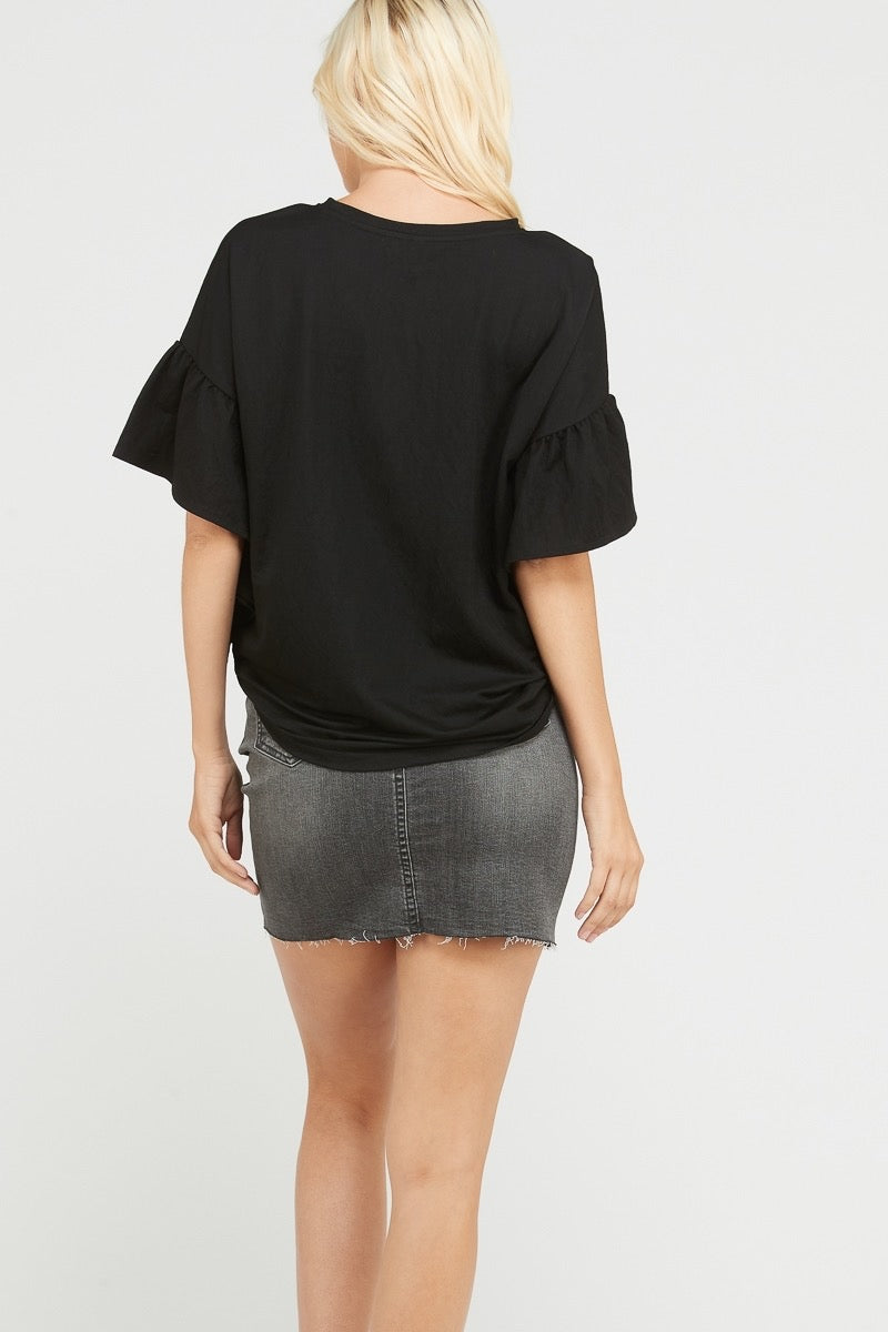 Wishlist® Gathered Side Ruffle Knit Top