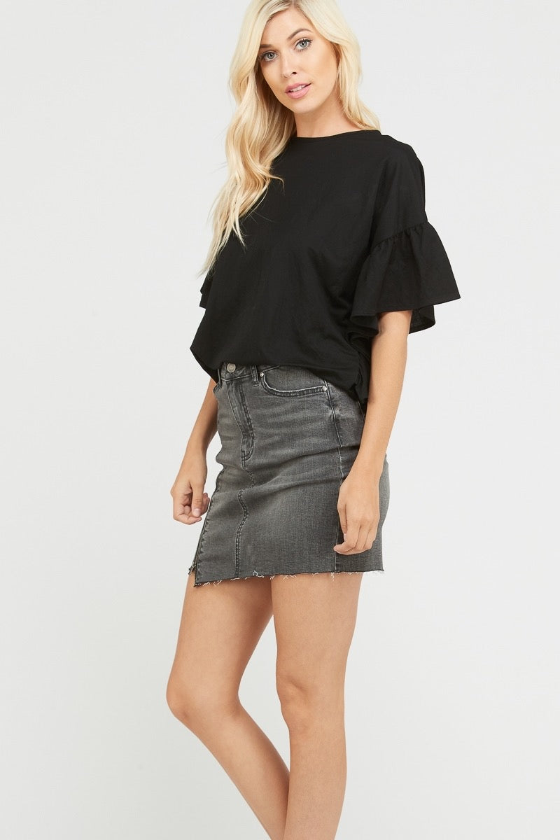 Wishlist® Gathered Side Ruffle Knit Top