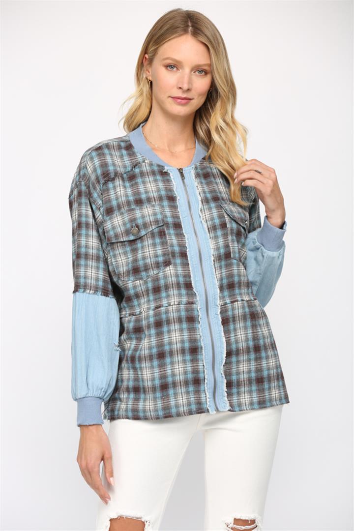 FATE®Double Patched Pocket Plaid Jacket