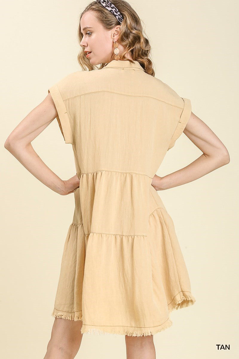 UMGEE® Button front, Collared Ruffle Dress