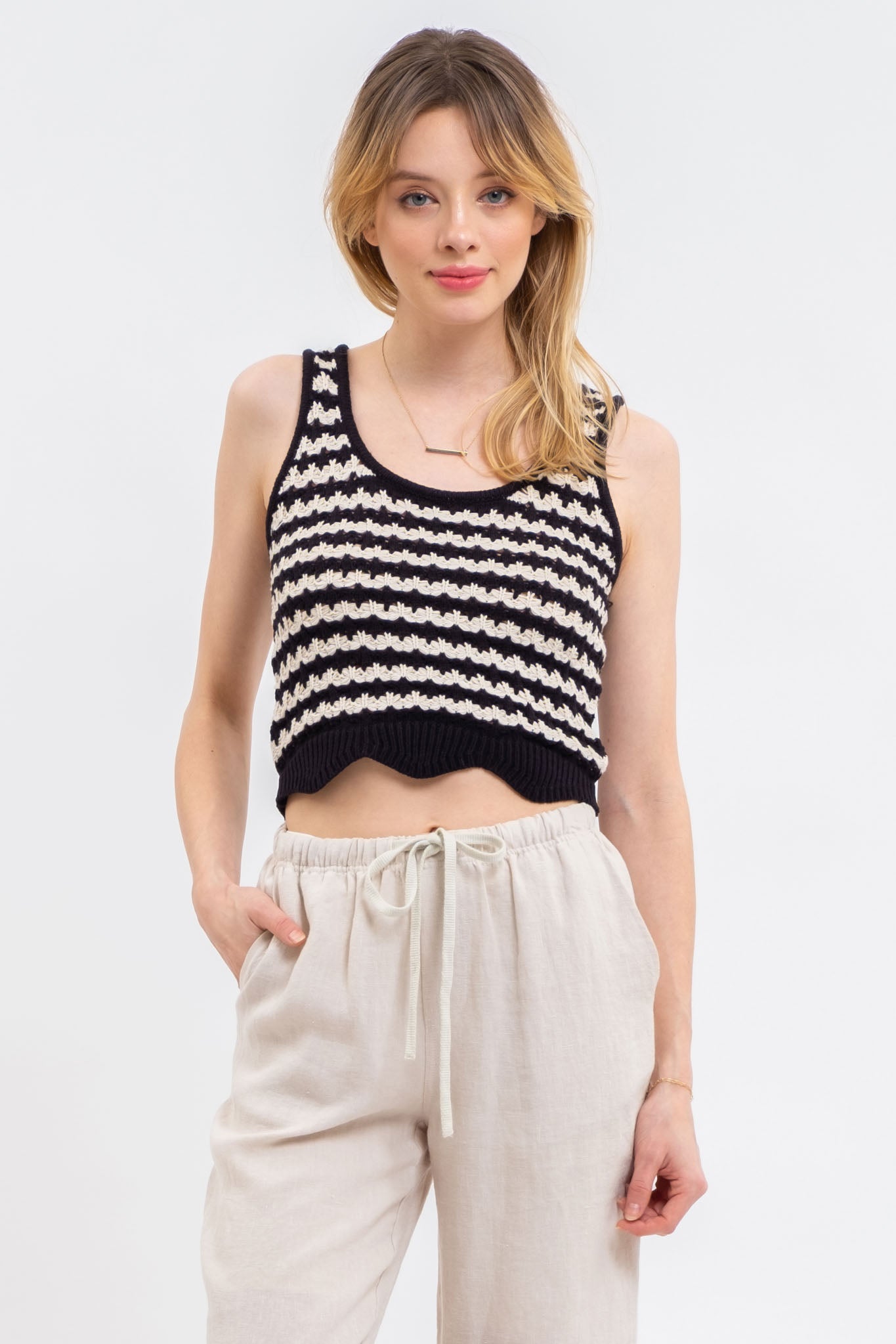 Blu Pepper® Knit tank Broad Weave- Black & Tan