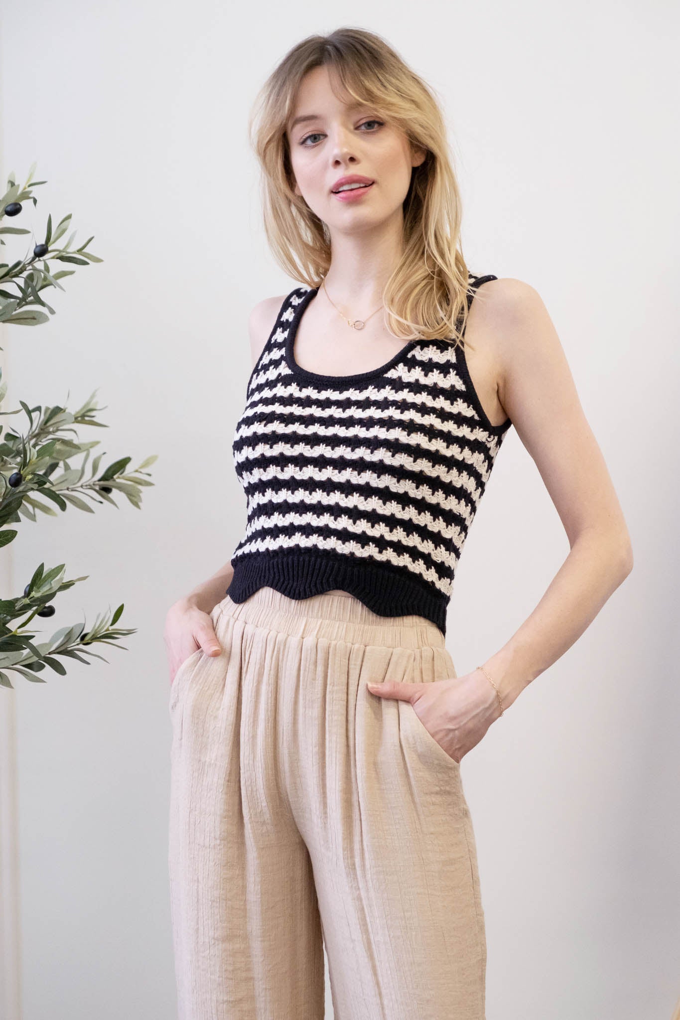 Blu Pepper® Knit tank Broad Weave- Black & Tan