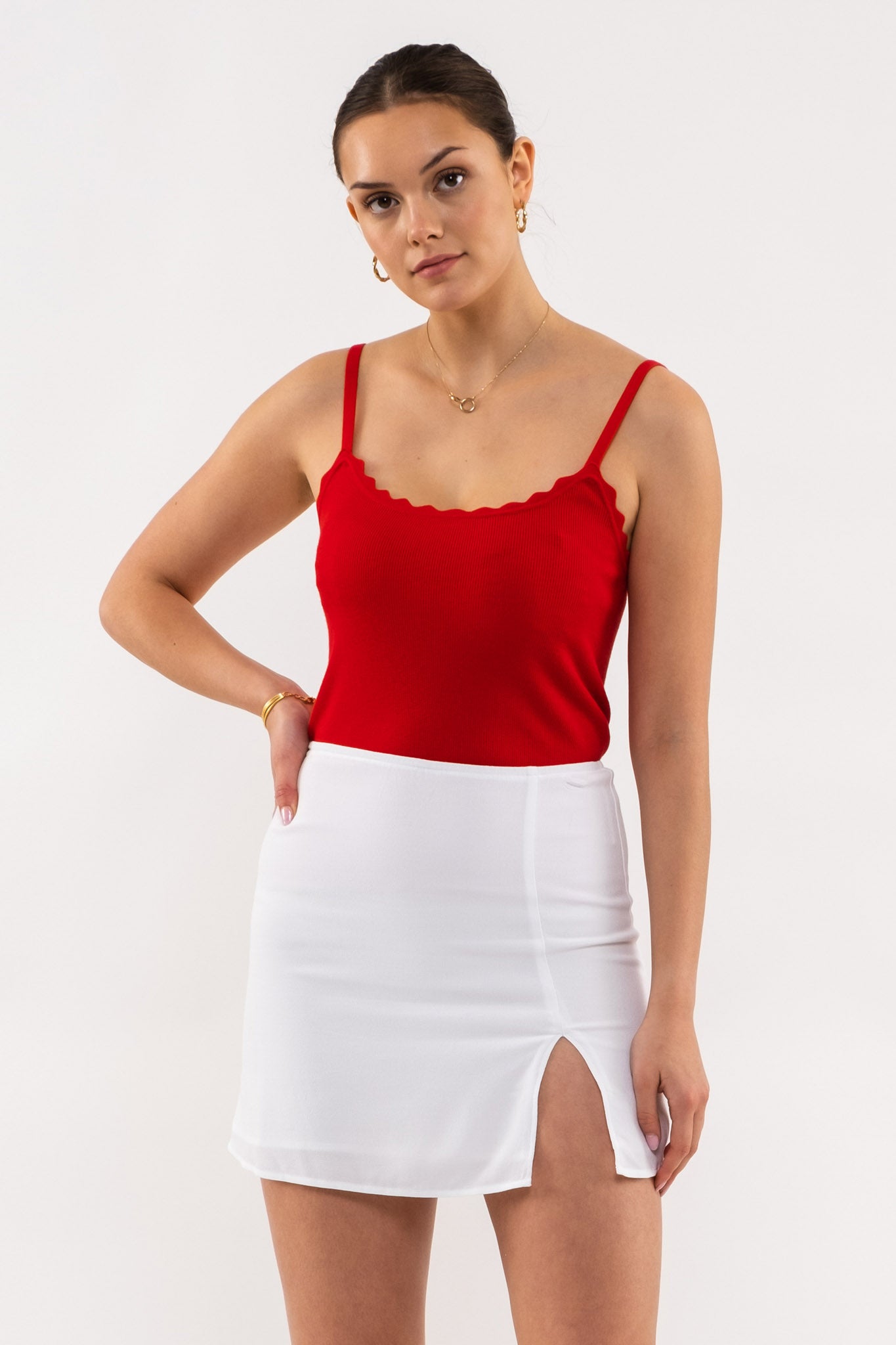 Mine® By Blu Pepper- Scalloped edge layering tank