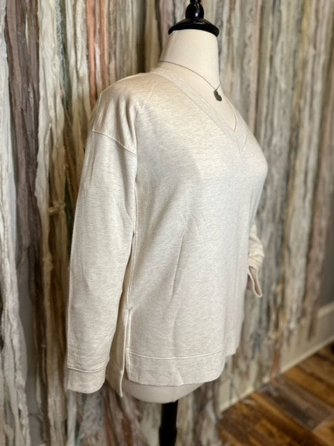 Thread & Supply® That Cozy Life Long sleeve, v-neck top- Oatmeal