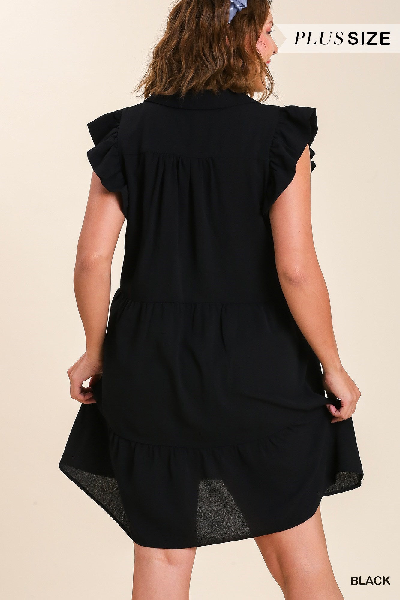 UMGEE® Tiered, Flutter Sleeves Dress-Black (Plus)