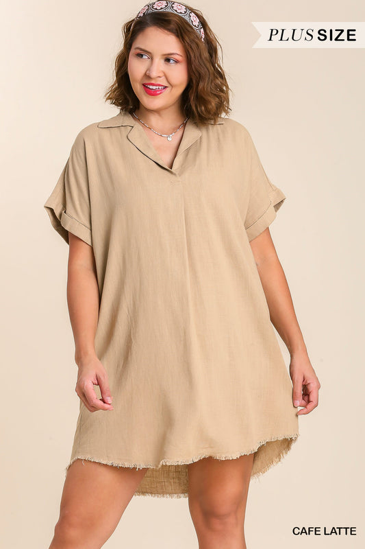 UMGEE® Linen High Low Dress- Oatmeal (Plus)