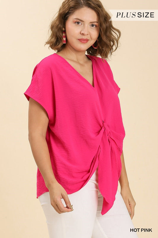 UMGEE® Cap Sleeve, Twist Front V-neck Top (Plus)